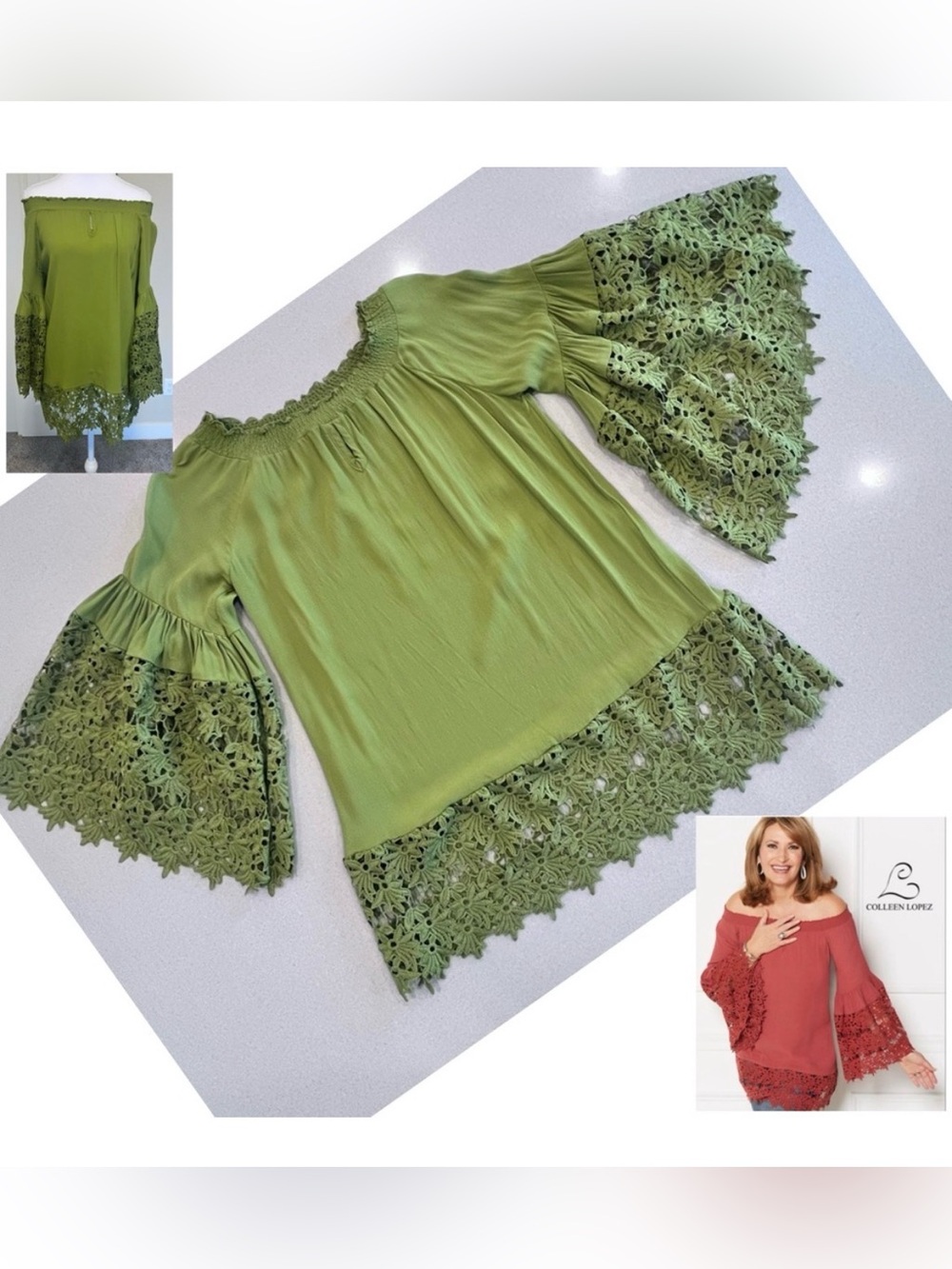 Bell Floral Lace Sleeve & bottom Elastic Collar Sz XS / Small Boho